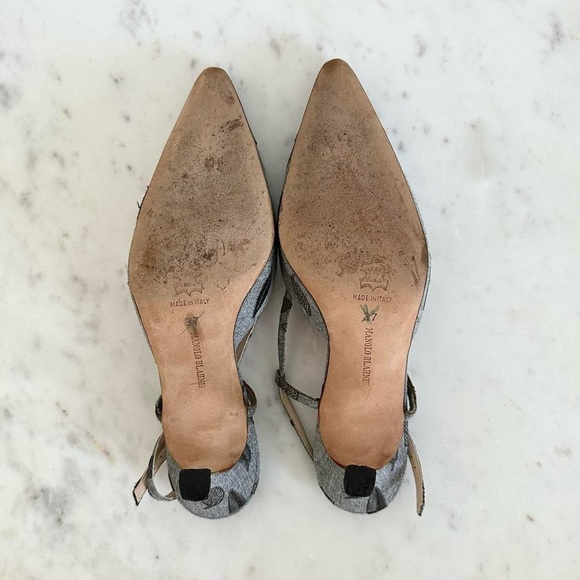 Manolo Blahnik Kitten Heels Embroidered Leaves - Picture 3 of 5